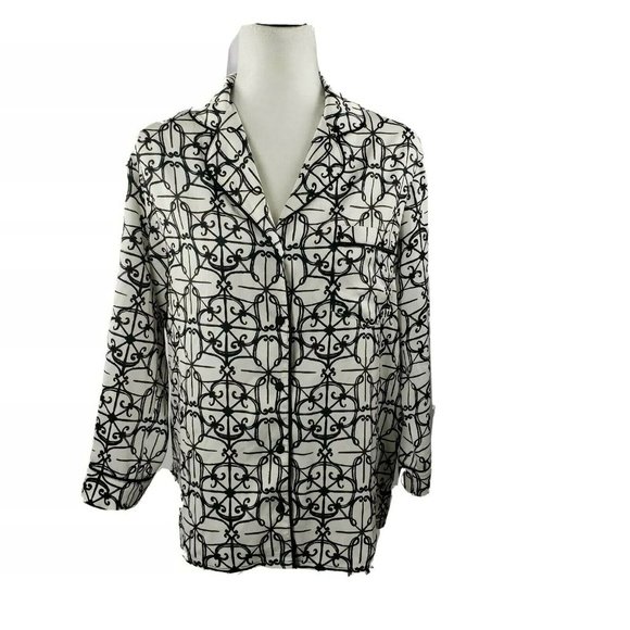 Kate Spade Button-Front Pajama Top M Scroll Print - Picture 1 of 4